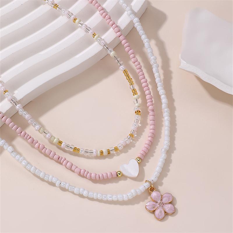 Bohemian Multilayer Rice Bead Chain Clavicle Necklace Vintage Acrylic Turtle Starfish Shell Pendant Choker Women'S Beach Jewelry