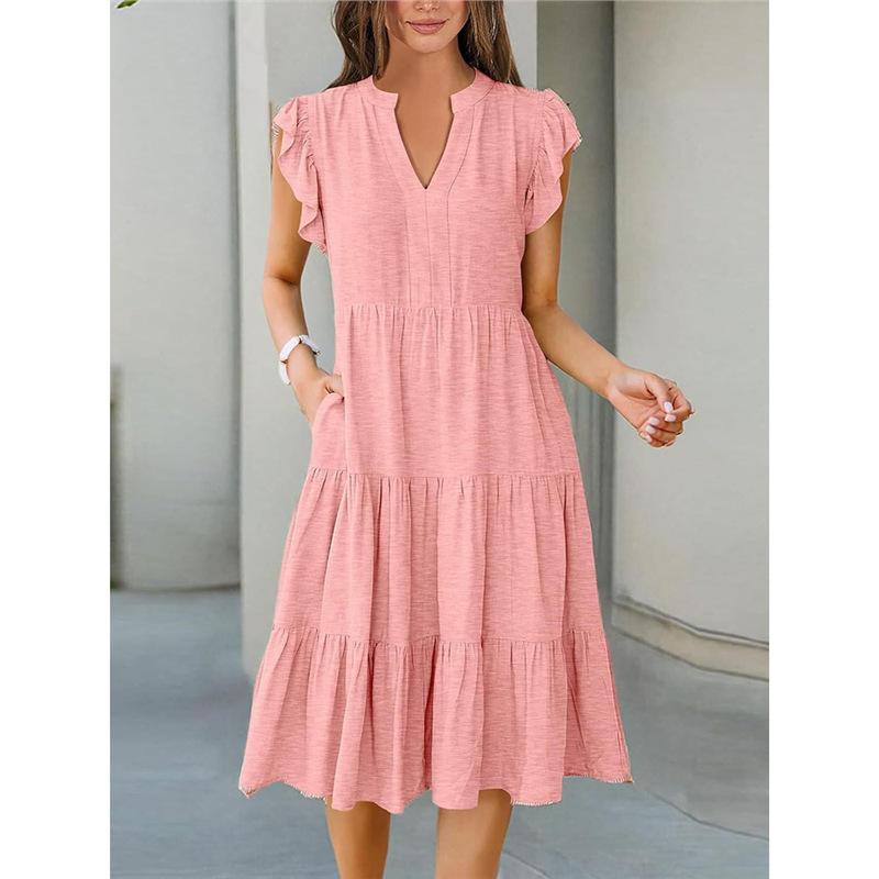 2025 summer new European and American cross-border women s large-size dress Amazon independent station Xiyin V-neck women s dress S розовый