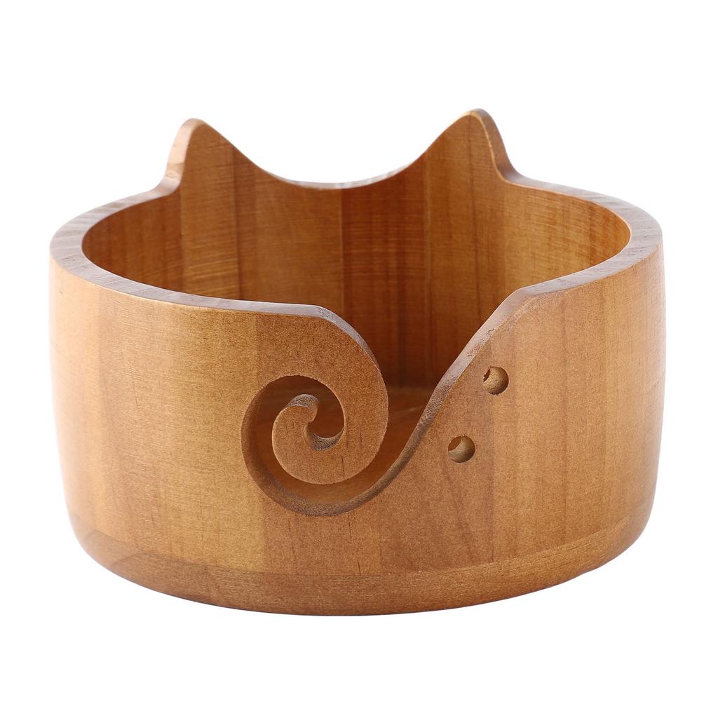 Yarn Bowl Wooden Cute Cat Shape Holder Dispenser Crochet Storage Supplies