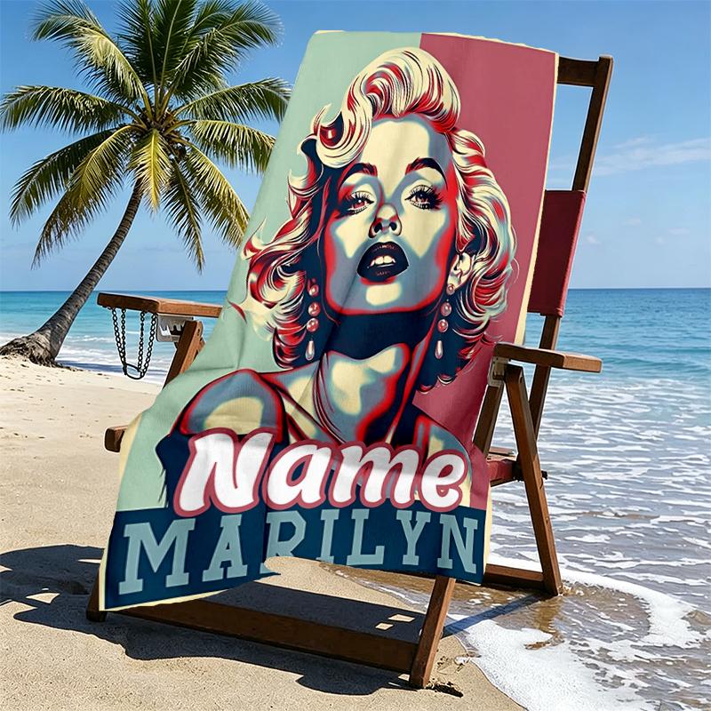 Personalisierter Marilyn Monroe Strandtuch mit individuellem Namen, für Reise, Camping, Strandparty, Heimdekoration, Geburtstagsgeschenk für Familie & Freunde