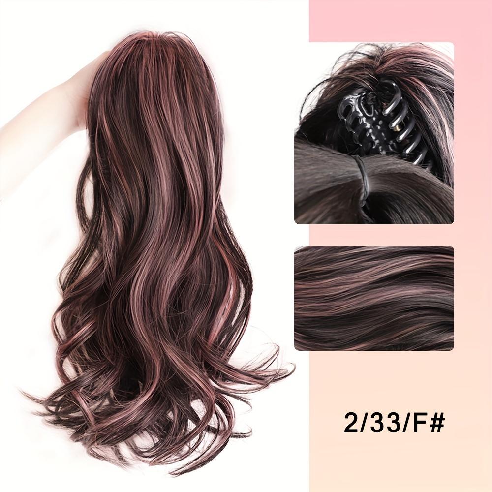 Elegant Highlights Color Synthetic Fiber Ponytail Claw Clip In Hair Extensions For Women 14 Inch Wavy Fountain Ponytail