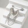 Imitation Pearl Accents Safety Pin Chain Brooch Punk Style Suit Accessory  Fashion Runway Styling