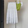 "Little Fresh" Solid Color Lace Hollow Cotton Umbrella Skirt - Women’s White Skirt