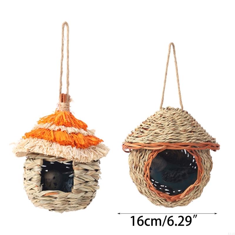 Natural Straw Weaving Bird Cages Parrots House Sleep Houses Cage with Hangings Lanyard for Small Pet Finch Sparrows