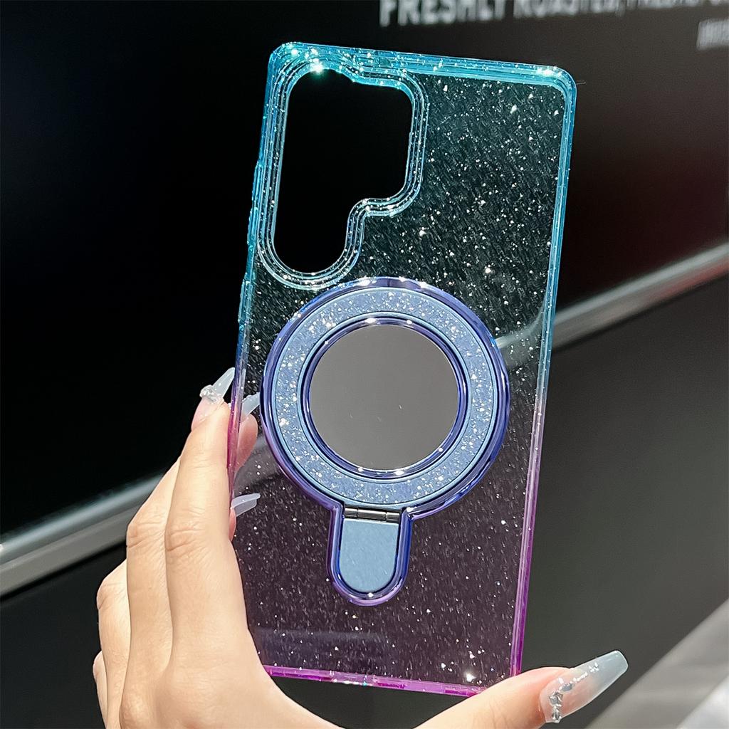 For Samsung Galaxy S25 Ultra Case Glitter PC+TPU Clear Mirror Kickstand Phone Cover with Compatible with MagSafe