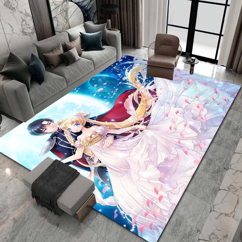 3D printed Sailor Moon pattern rug, large-area non-slip washable rug,, suitable for bedroom home décor.22