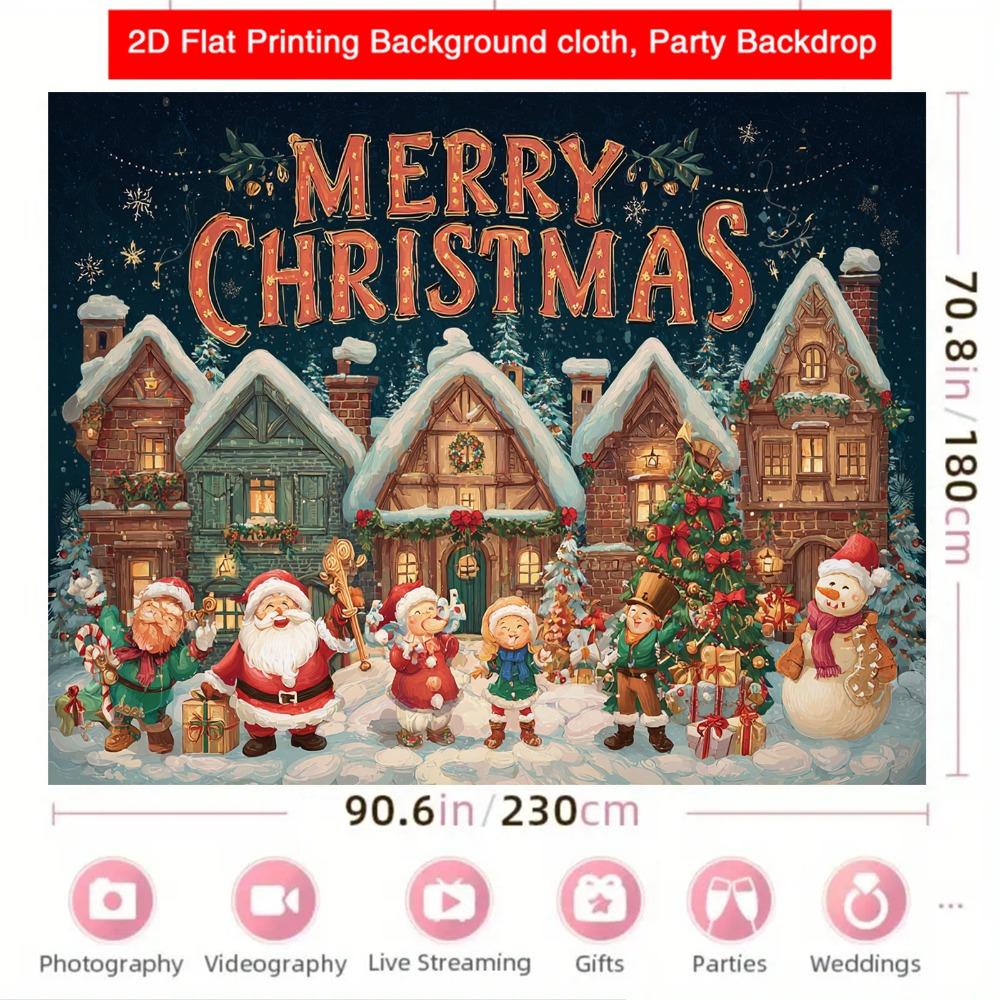 1 Piece, Christmas Holiday Village Scene Snowflake Background Fabric, Christmas Retro Photography Background