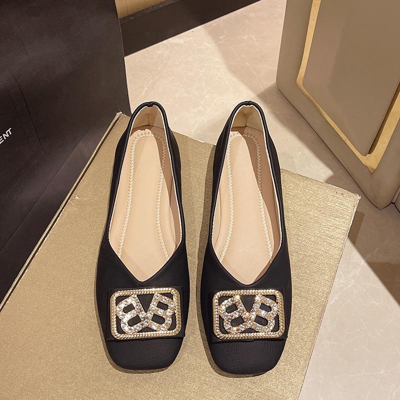 Doudou Shoes Women's 2025 Spring and Autumn New Shallow Mouth Square Head Single Shoes Soft Sole Versatile French Work Shoes Gentle Flat Shoes