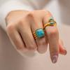 Yori Natural Turquoise Stone Stainless Steel Ring Summer Bohemia Woman Charm Texture Waterproof Jewelry for Women