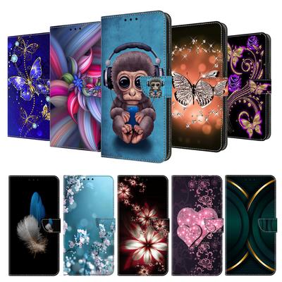 Custodia a Portafoglio con Porta Carte Custodia in Pelle PU Floreale Cavalletto Cinturino da Polso Cover Antiurto per Huawei Y5 Y6 Y7 P20 P30 Honor 8X 8A 7A 7C P Smart