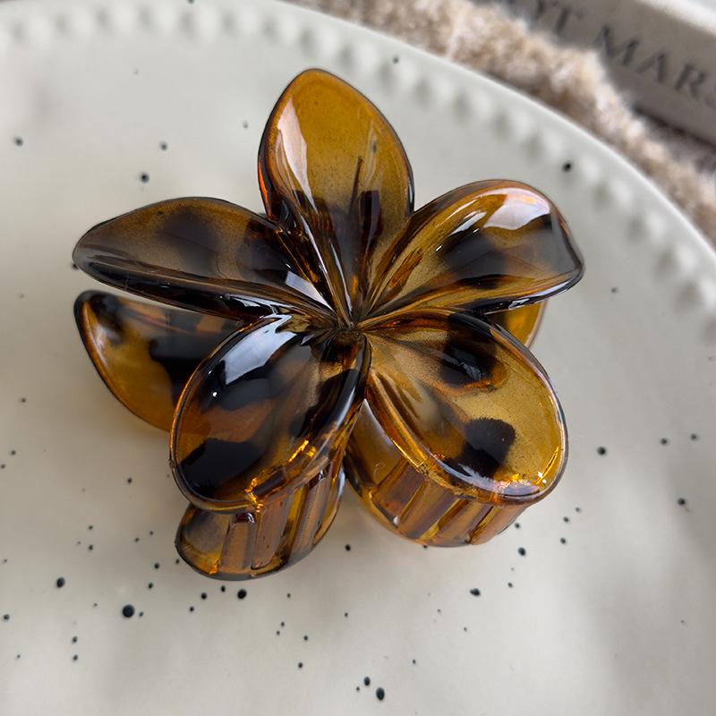 2024 Женская французская ретро заколка-краб с леопардовым принтом и франжипани для универсальной прически