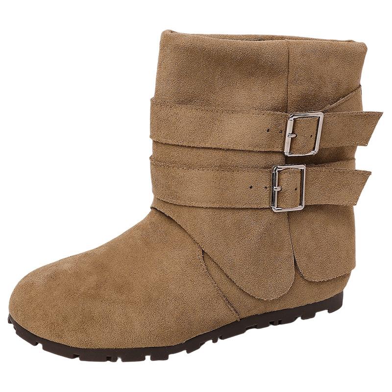 Retro European and American style double buckle with buckle western short boots women's autumn and winter fashion suede versatile short boots fashion