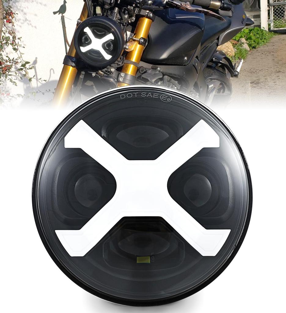 HENGTUAOTO 5.75" LED X Style Motorcycle Headlight White DRL Sportster Iron 883 Super Low