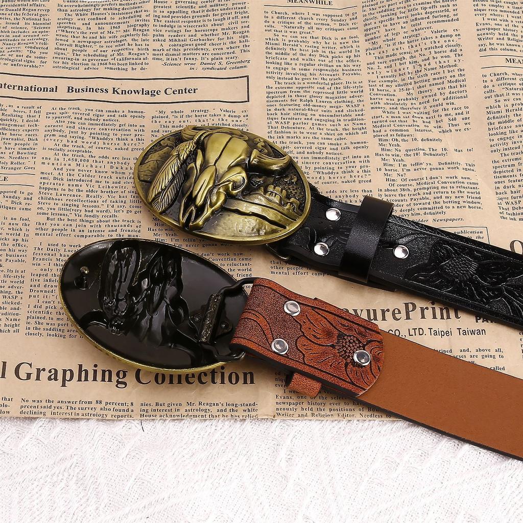 Men'S Belt Men'S Trendy Men'S Bull Head Button Head Belt Men'S Advanced Sense