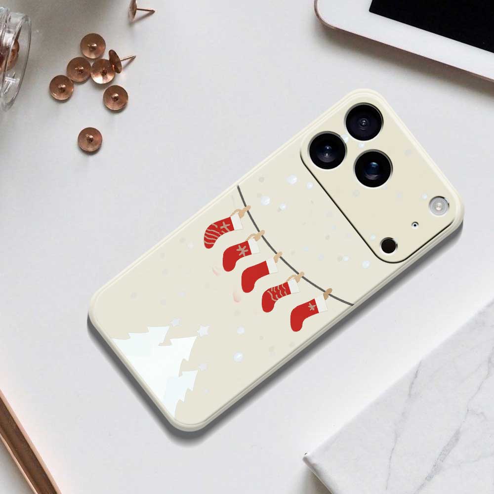 For iPhone 17 Pro Case Christmas Stockings Pattern Printing Straight Edge TPU Phone Back Cover