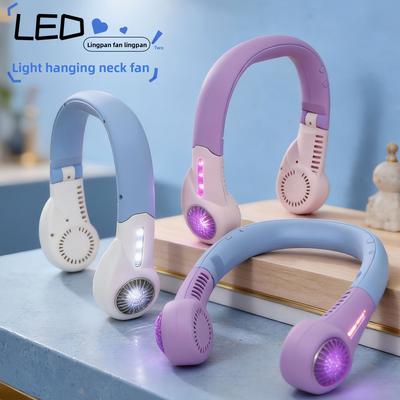 New Foldable Lazy-neck Fan with LED Lights, Suitable for Outdoor Activities and Sports, Without Blades, Featuring USB Charging Function.