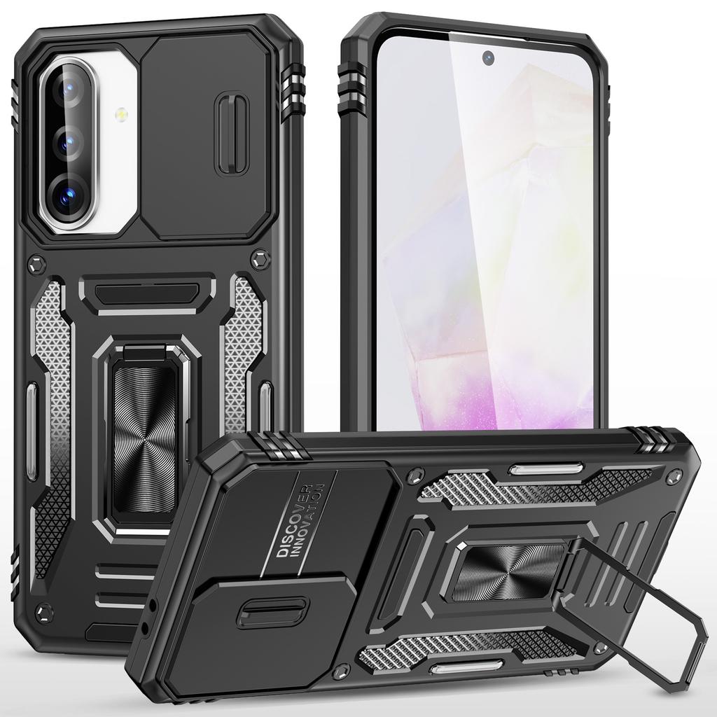 For Samsung Galaxy A36 5G/A56 5G Case Kickstand Slide Lens Lid PC+TPU Drop-Proof Phone Cover