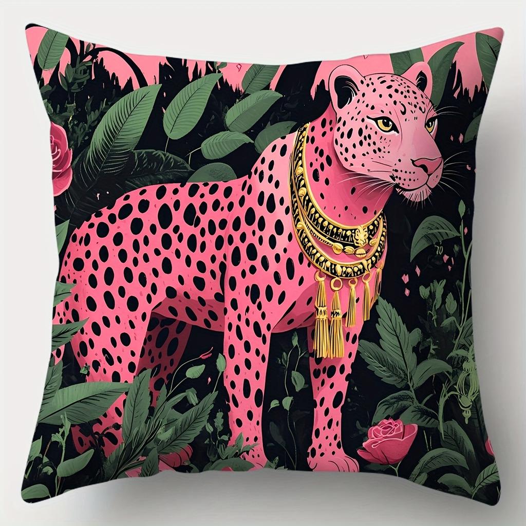 4er-Set, Sofakissenbezug, Rosa Leopard Kissenbezug, 17,7 Zoll * 17,7 Zoll, Einseitiger Druck, Heimdekoration, Sofa W