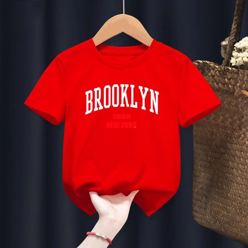 

Бруклин 1989 Принт Детская Красочная Футболка Подростковая Мальчики и Девочки Повседневная Свободная Модная Футболка с Круглым Вырезом и Коротким Рукавом Одежда 130cm красный