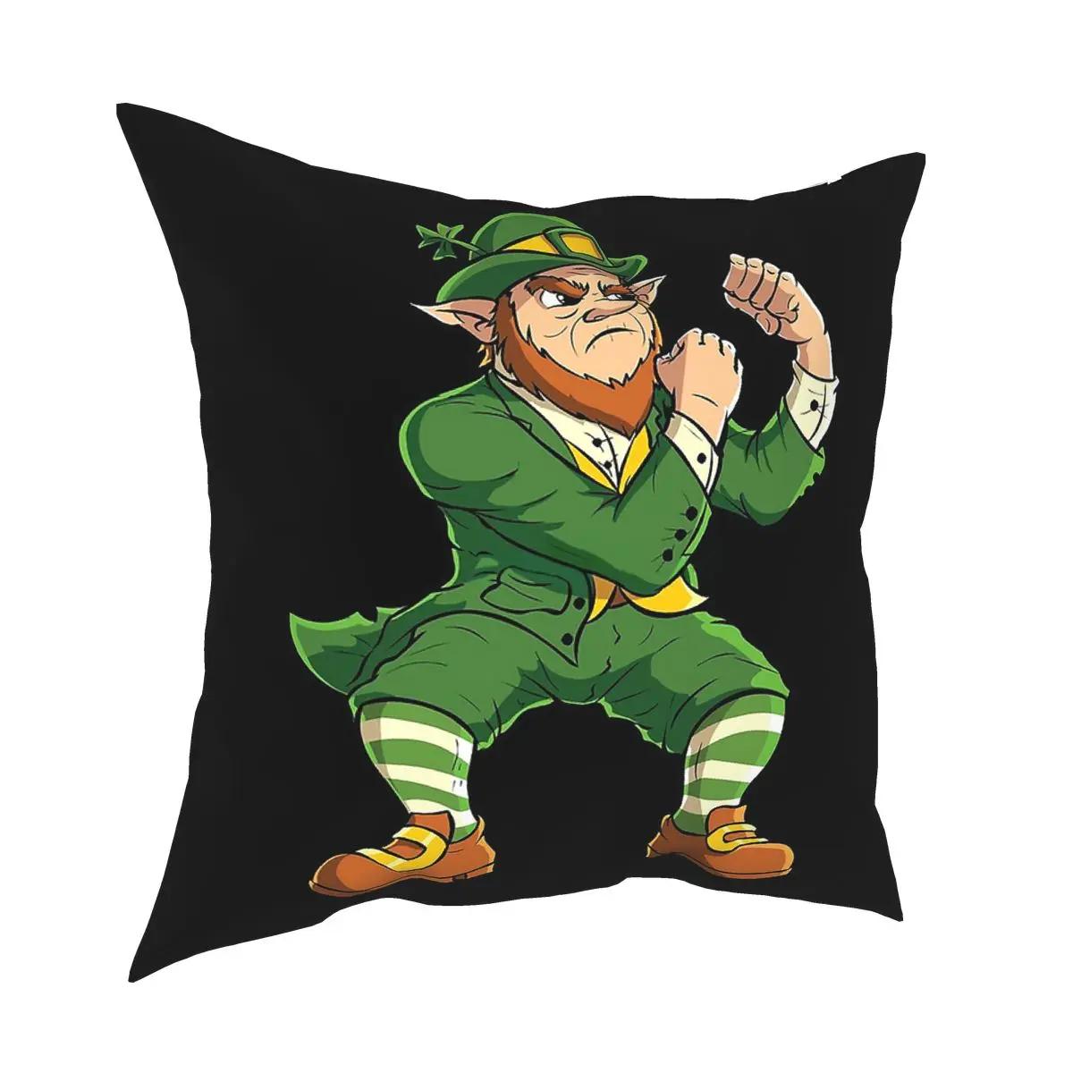 

Дерущийся Злой Ирландский Лепрекон Св.. День Святого Патрика Наволочка для декоративной подушки Подушки для дивана Клевер Святого Патрика Смешная наволочка 66x66cm чёрный