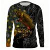 Men's Outdoor Fishing Long Sleeve T-shirts Fish Print Round Neck tshirt Summer Casual Loose Top Oversized Fishing Clothes