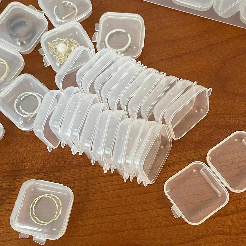 Mini Square Storage Box Transparent Plastic Boxes For Earrings Rings Jewelry Storager Case Home Packaging Organizer Container
