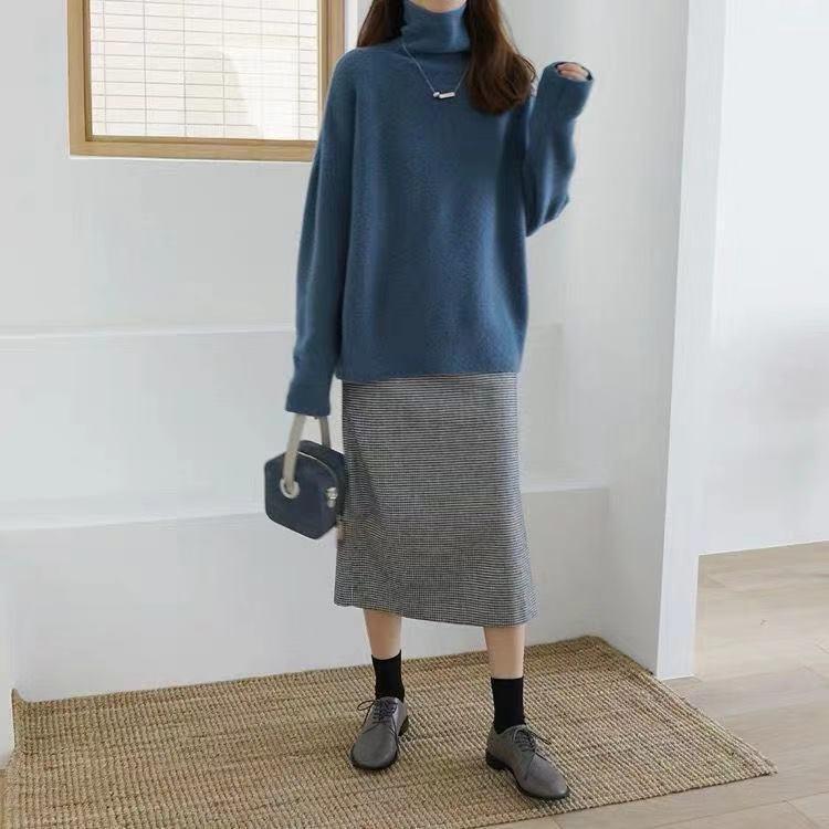 Women's High-Neck Thick Knit Sweater: Autumn/Winter 2024 European & American Loose Pullover Style