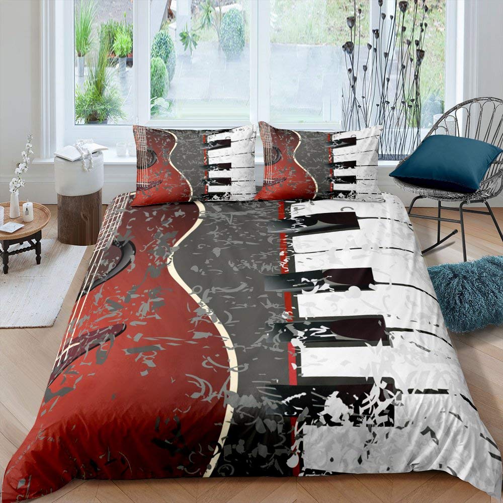 Vzor klavíru Povlak na přikrývku Klasická hudba Tematická 2/3dílná ložní souprava Hudební vzor Geometrický pruh Královský povlak na přikrývku