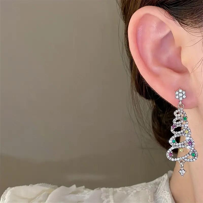 Huitan Shining Christmas Tree Drop Earrings Female Party  with Bright Colorful Zirconia Trendy Exquisite Accessories Gift