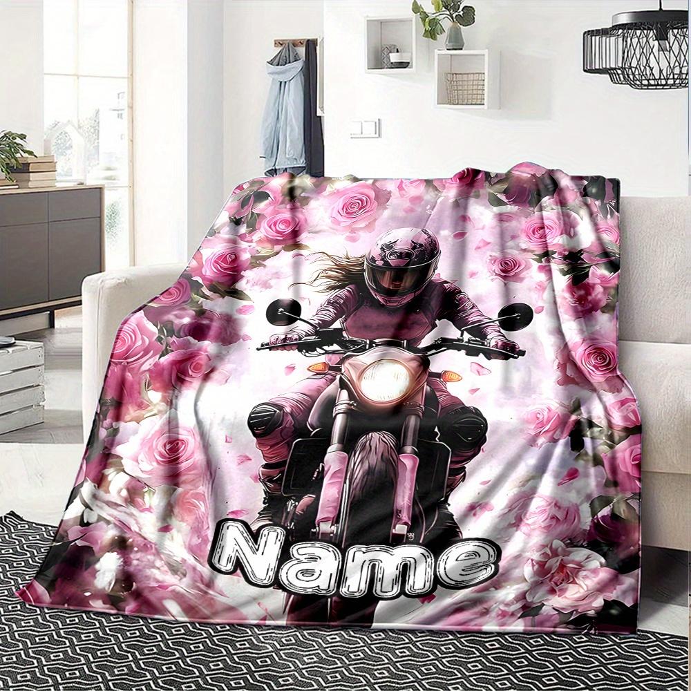 Motorcycle Riders Racing Scenes Vintage Bikes Blanketcustomize Your Name Lightweight Comfortable And Stylish Blanket For Travel Bed Home Chair Office