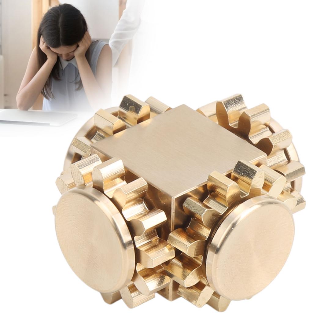 Cube Shaped Gear Fingertip Gyroscope Decompression Toys Stress Relief for Adults KidsBrass