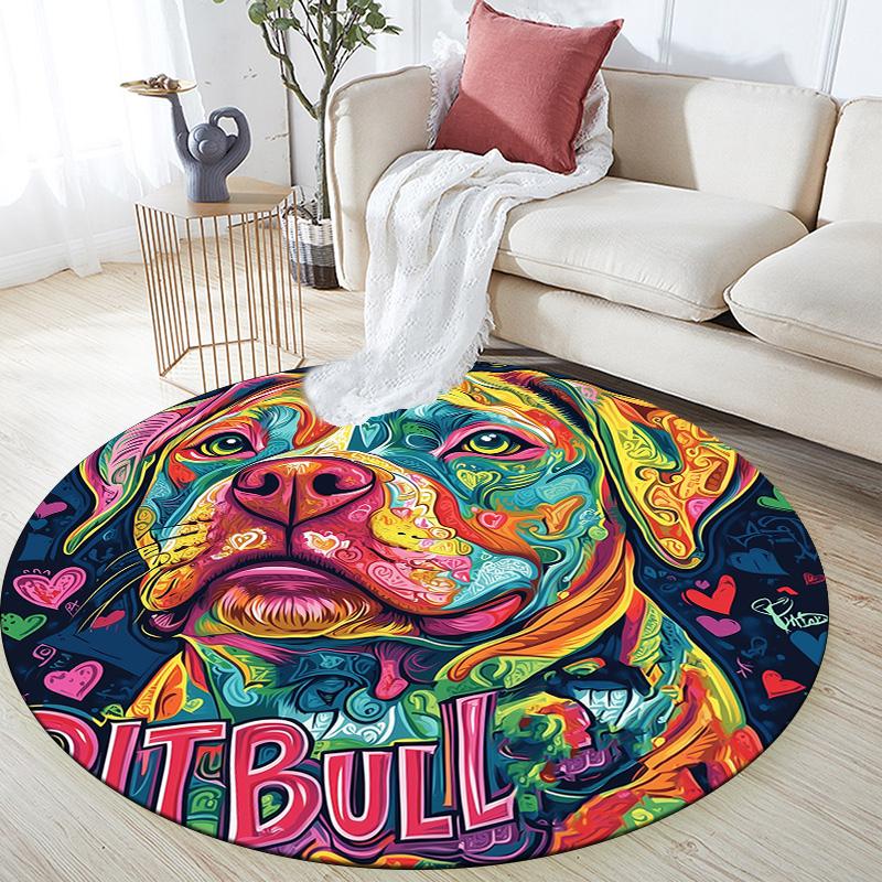 Colorful Dog,Round Area Rug,Carpet Rug for Living Room Bedroom Sofa Playroom Decor,Non-slip Floor Mat