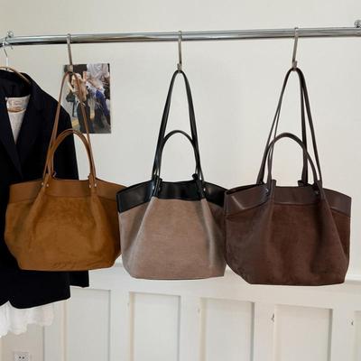 Elegante Borsa a Mano in Pelle Scamosciata Satinata Nuova Borsa Tote di Grande Capacità Borsa a Spalla alla Moda Europea Americana Autunno/Inverno Borsa Casual Semplice CLE