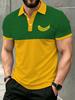 Men'S Outdoor Polo Shirt, Multi-Size Available, Yellow-Green Color Block, Banana Print on Chest, Vibrant Casual Fashionable Comfortable, Men'S Top