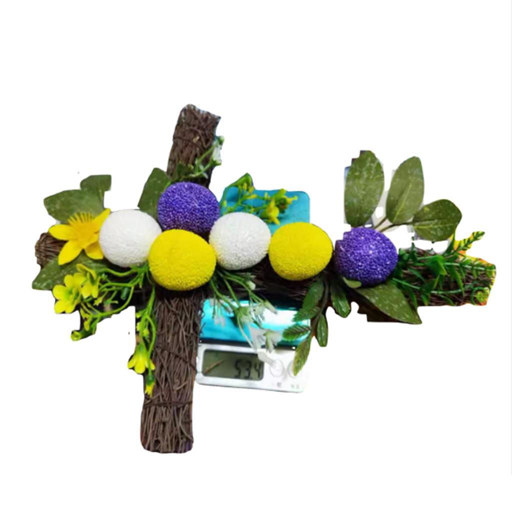 12Inch Easter Wreath With Colorful Eggs, Cross Easter Egg Wreath Artificial Flower Wreath For Front Door Wall Easter Decorations