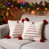 Christmas Tree Pattern Throw Pillowcase with Tassel Hair Ball Decoration Pillow Cover Farmhouse Style Cushion Cover