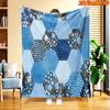 1pc 2D Flat Printing Spring & Summer New Arrival Blue and White Floral Hexagon Patchwork Digital Print Blanket, Suitable for All Seasons, Casual Throw