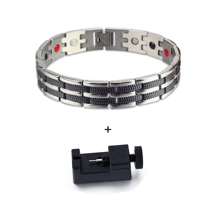 Vinterly Mens Chain Link Bracelet Wheat Black Stainless Steel Health Energy Germanium Magnetic Bracelets Bangles for Men Jewelry