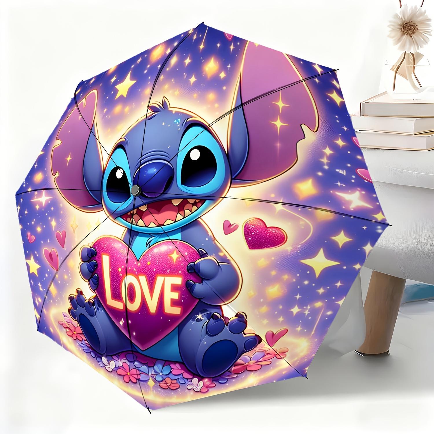 

1pc Stitch LOVE Cartoon Automatic Umbrella, Suitable for All Occasions As a Sun And Rain Umbrella, Portable Folding Umbrella, (as the picture,Iron&8K)