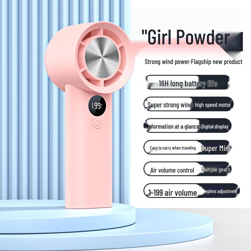 T100S High-Speed Handheld USB Rechargeable Mini Fan with Digital Display and 199 Turbo Levels for Outdoor Use