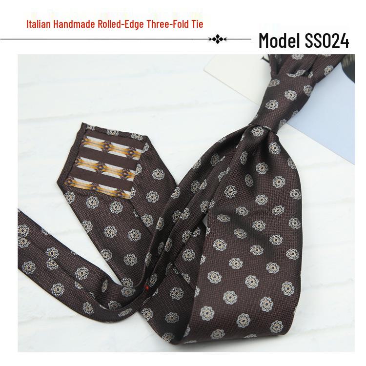 Men's Formal Arrow-Shaped Tie - Italian Handmade Rolled Edge, Three-Fold Pleat, Perfect for Weddings & Suits