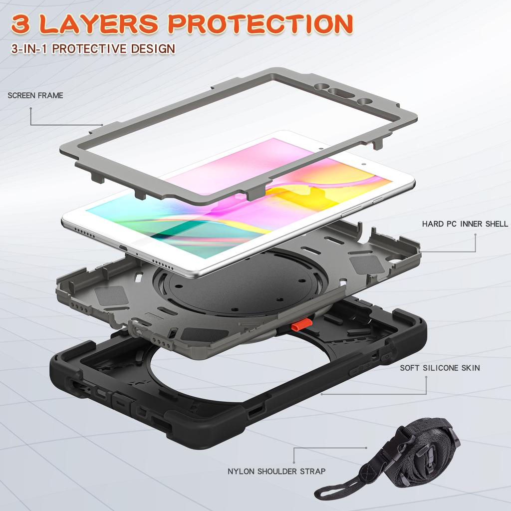 360 Rotating Kids Case For Samsung Galaxy Tab A 8.0 2019 SM-T290 SM-T295 Heavy Duty Stand Cover With Handle Grip Shoulder Strap