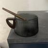 200ml gestreiftes Glas Kaffeetasse und Untertasse Set Eiskaffee Americano Tasse mit Holztablett Löffel Wiederverwendbare Barista Kaffee Werkzeuge
