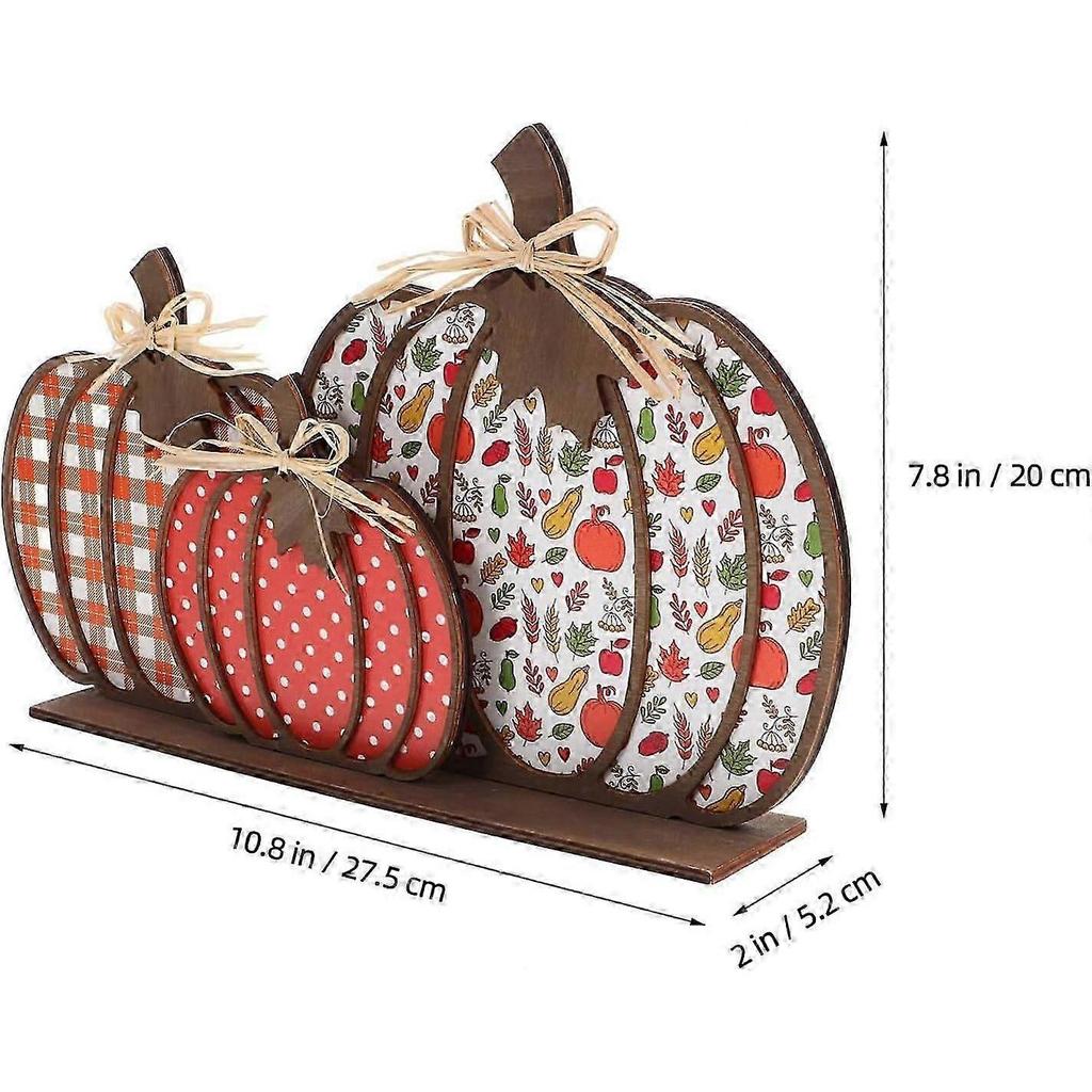 Thanksgiving Halloween Wooden Pumpkin Decoration, Table Block Autumn Plaid Wood Stand Fall Tiered Tray Decoration