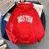 Women's Hooded Long Sleeve Sweatshirt Loose Fit Lazy Style Boston Letter Print Pullover Hoodie Vintage Autumn Winter Warm Outerwear