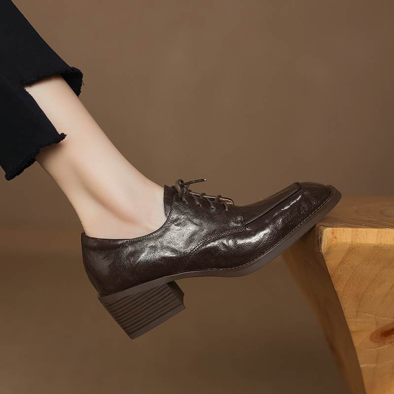 

Krazing Pot Овчина Осенне-зимняя обувь На шнуровке Средний каблук Размер 42 Квадратный носок Коричневый цвет Туфли 38 коричневый