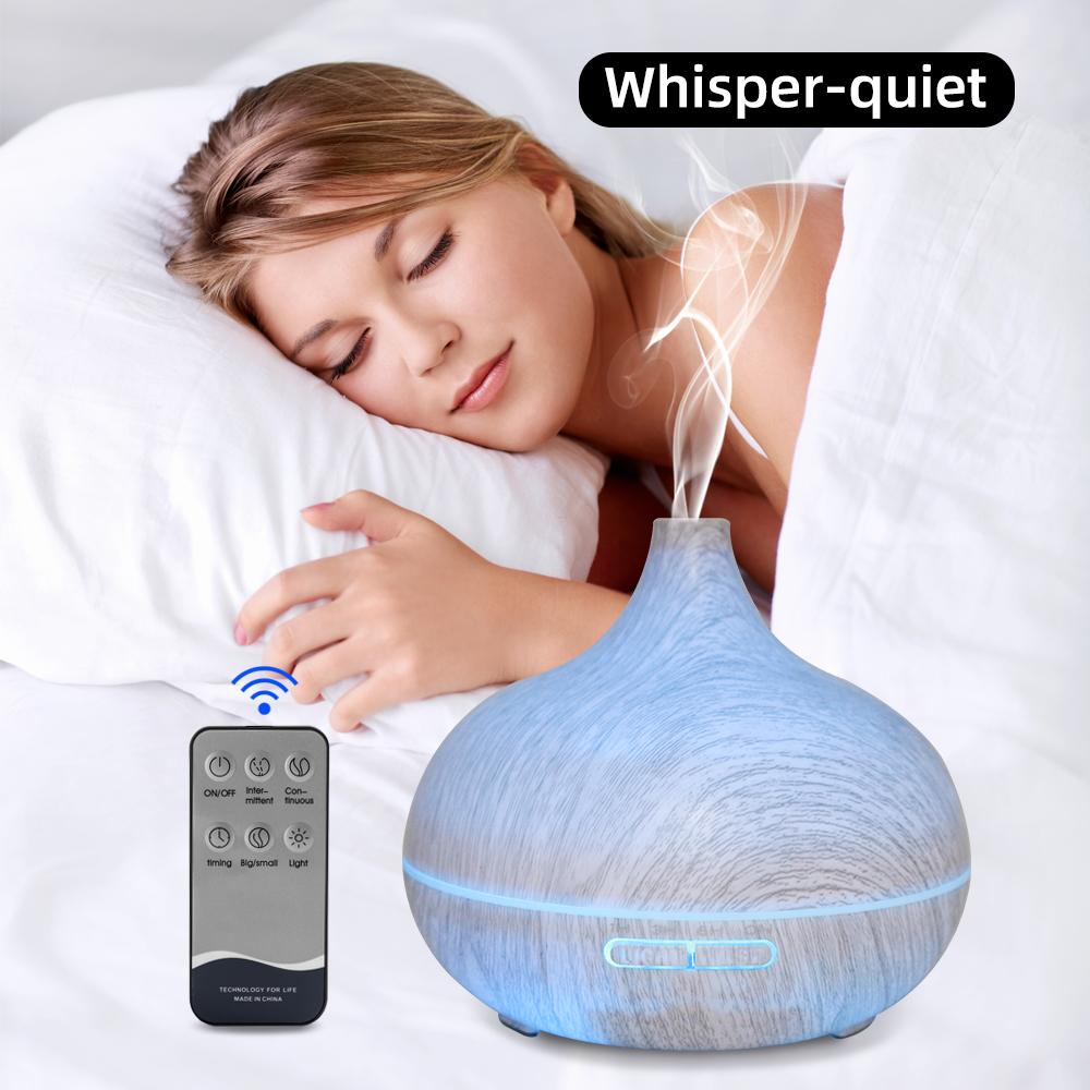 550ml Wood Grain Diffuser & Humidifier  Remote Control, Ultra Quiet, 6 Oils  Perfect for Bedroom, Office & Home Wellness
