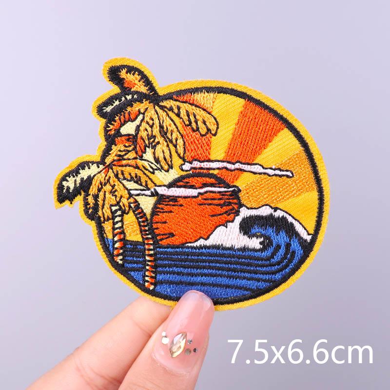 Wilderness Patch Mountain Patches Iron On Clothes River Embroidered Patches For Clothing Stripe Stickers On Clothes Hook Loop