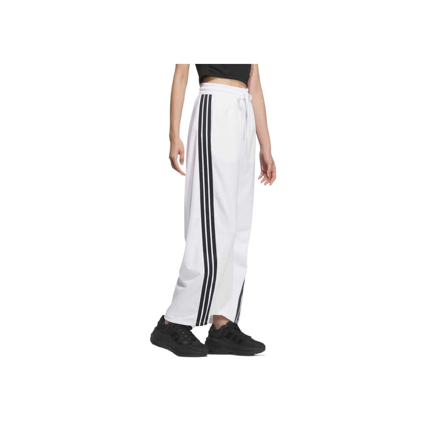 

Adidas Women Striped Breathable Knit Mid Rise Loose Straight Leg Casual Pants Black White KB4629 XL