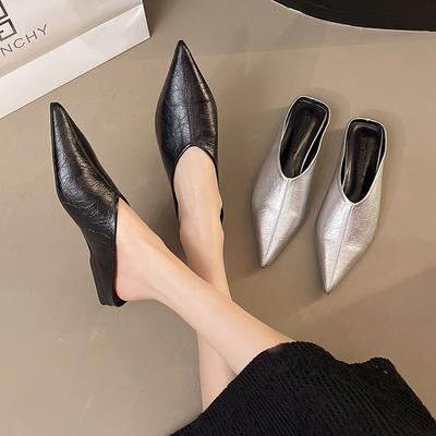 Baotou Halbschuhe Mittelhohe Absätze Designgefühl Frühling und Sommer Kühle Hausschuhe Halbe Stütze Einzelne Schuhe